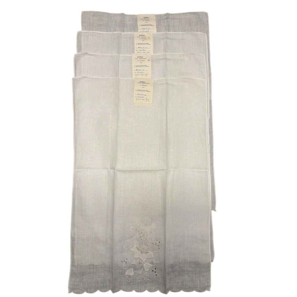 Set of 4 Anturio I Magnin Madeira Hand Embroidered Irish Linen Guest Towel 13x19